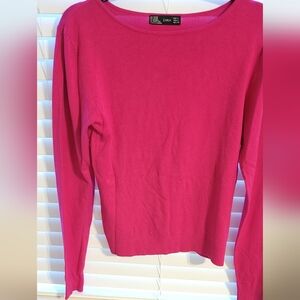 Zara Bright Pink Lightweight Boat Neck Sweater - L